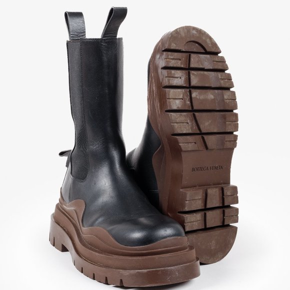 Bottega Veneta Black & Brown Tire Chelsea Boots - Picture 5 of 11